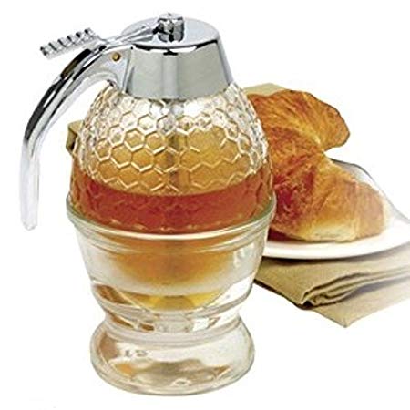 1 Cup Glass Bee Hive Honey Syrup Dispenser Pot Jar with Trigger Stand by Honey Jars