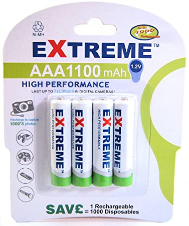 Extreme 4 x AAA 1100 mAh Rechargeable Batteries -