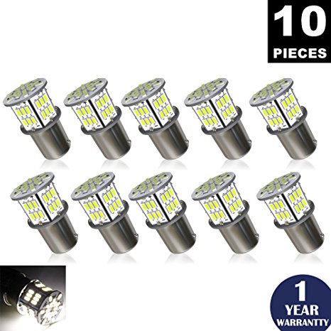 LUYED 12-24v Super Bright Low Power !10 x 650 Lumens 1156 1141 1003 3014 54smd Led Light bulb Use for Back Up Reverse Lights,Brake Lights,Tail Lights,Rv lights White