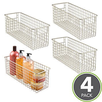 MetroDecor mDesign Bathroom Wire Storage Basket to Hold Bath Towels, Shampoo, Health and Beauty Supplies - Pack of 4, Deep, Satin