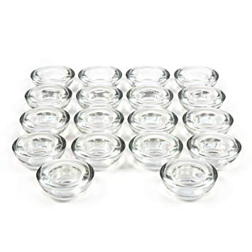 Hosley Set of 18 CLEAR Glass LED Tea Light Holders - 3" Diameter. Ideal Gift for Weddings, Party, Spa, Reiki, Meditation, Votive Candle Gardens. O3