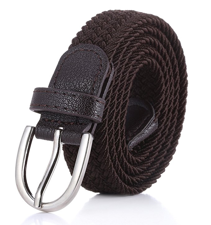 Jabeu Elastic Braided Web Belt, Fashion Stretch belt, With Metal Single Prong Buckle