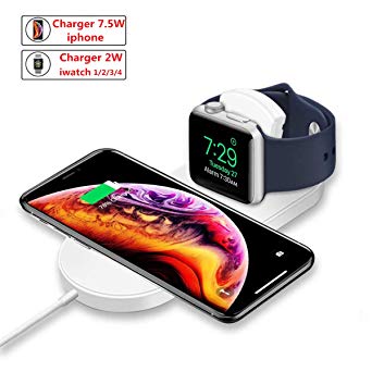 WEIZY 2 in 1 Wireless Charger for Apple Watch, Portable Fast Wireless Charging Dock Stand Compatible with iPhone X/XS MAX/XR/8/8 Plus, Samsung S9 S8 S7 Edge S6 Edge  Note 9 Note 8, iWatch (Black)