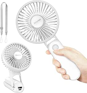 EasyAcc Handventilator Tragbarer Mini Ventilator 5 Geschwindigkeiten 18 Stunde Digitalanzeige, USB Ventilator Klein Akku Aufladbar Faltbal Hand Ventilatoren Für Reisen Büro Zuhause Draußen Weiß