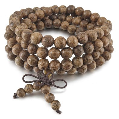 MenWomens 8mm Wood Bracelet Link Wrist Necklace Chain Tibetan Buddhist Grey Bead Prayer Buddha Mala