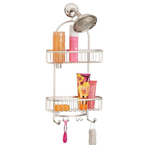 mDesign Bathroom Hanging Extra Large Shower Caddy for Shampoo, Conditioner, Loofahs, Razors - 2 Shelf, Satin