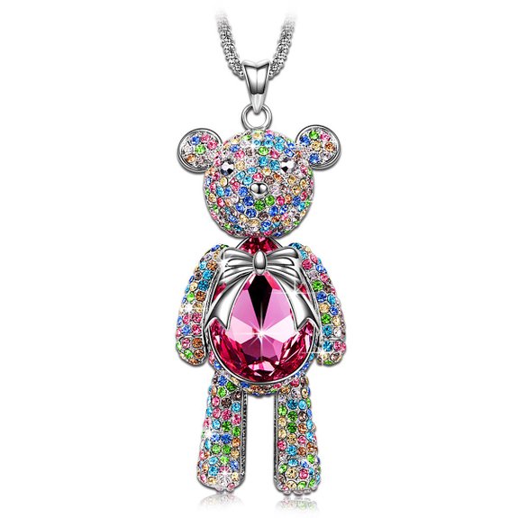 J.NINA "Bear Princess" with Pink SWAROVSKI ELEMENTS Crystal Cute Bear-shaped Design Women Jewelry Necklace Pendant *The Best Present for Your Daughter or Your Wife*