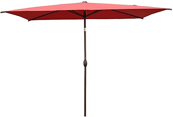 Abba Patio Rectangular Patio Outdoor Market Table Umbrella with Push Button Tilt and Crank, 6.5 by 10 Ft, Red