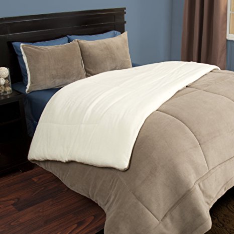 Lavish Home 3 Piece Sherpa/Fleece Comforter Set - F/Q - Taupe