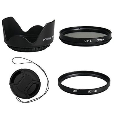 52mm UV CPL Filter Lens Sets with Flower Lens Hood Lens Cap with Keep Holder for Nikon D3200 D3100 D3300 D7100(Pack of 4)