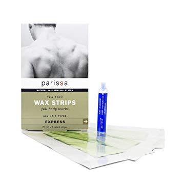 Parissa Men's Wax Strips, Waxing Strips Kit for Easy Male Body Hair Removal with Tea Tree Extract, 20 Pre-coated Wax Strips & 8 ml Aftercare Oil