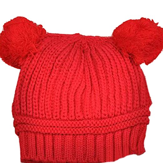 Baby Girls Boys Kids Knit Cap Winter Warm Hat (Red)