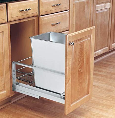 Rev-A-Shelf 5349-15DM-1SS 32 Qt Stainless Steel Pull-Out Waste Container, Stainless Steel