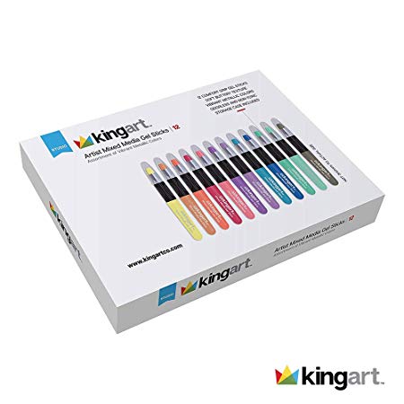 KINGART Metallic Artist Mixed Media Gel Sticks - Set of 12, Vivid Colors