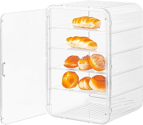 JILLMO Pastry Display Case, Bakery Display Case, Bread Box Plastic, Bread Keeper Storage Container Airtight, Four-Ply Adjustable Height Bread Boxes for Kitchen Counter