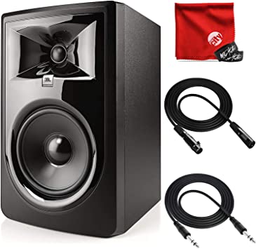 JBL Professional 306P MkII Next-Generation 6-Inch 2-Way Powered Studio Monitor Bundle with Mophead 10-Foot TRS Cable, 10-Foot XLR Cable, 2x Cable Ties and Microfiber Cloth