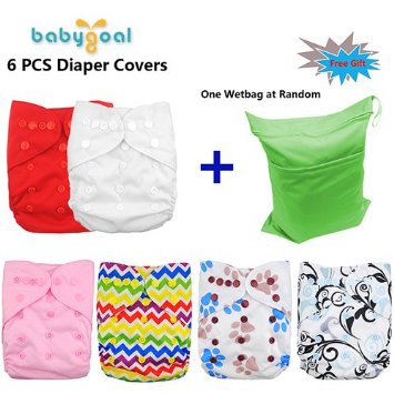 Babygoal Baby Adjustable Reuseable Cloth Diaper Cover for Fitted Diapers and Prefolds 6pcs 6dcf01