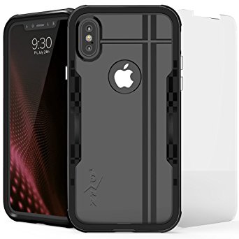 iPhone X Case - Zizo [Shock 2.0 Series] w/ FREE [Case Friendly Full Screen Protector] Military Grade Drop Tested PC Metallic Bumper (Black/Black)