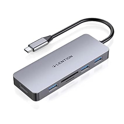 LENTION USB C Hub with 4K HDMI, 3 USB 3.0, SD/TF Card Readers Compatible MacBook Pro 13/15 (Thunderbolt 3), 2018 2019 Mac Air, Surface Book 2/Go, Chromebook, Multi-Port Adapter (Space Gray)