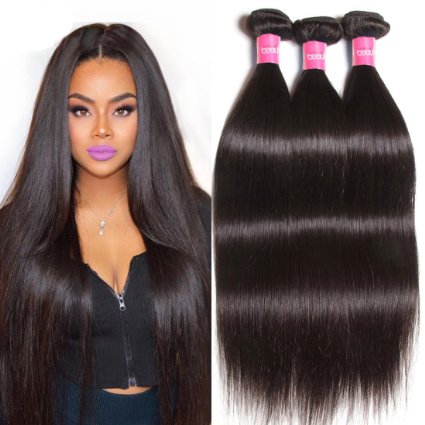 Longqi Top Quality Brazilian Virgin Straight Hair 3 Bundles 7a Remy Silky Straight Hair Weave (18 20 22inch, Natural Color)