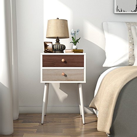 Lifewit Side End Table Nightstand Bedroom Living Room Table Cabinet with 2 Drawers