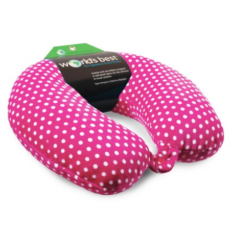 World's Best Mini Polka Dot Feather Soft Microfiber Neck Pillow, Pink