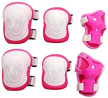 Eforstore Adult Women/men Unisex Knee Elbow Wrist Protective Pads Set for Skateboard Cycling Roller Skating and Other Outdoor Sports Safety Protective Gear Pads Set Color Pink white