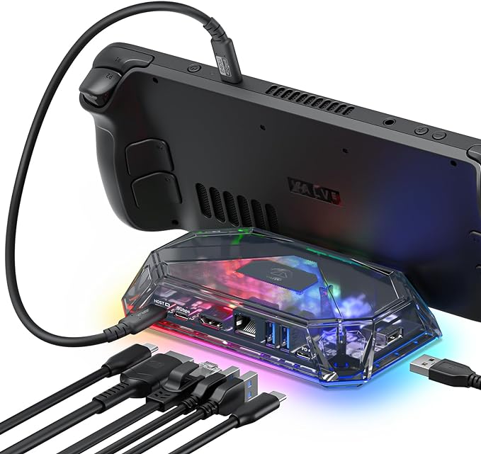 JSAUX RGB Docking Station for Steam Deck (OLED)/ROG Ally/Legion Go, 8-in-1 Steam Deck Dock with 4K@120Hz HDMI, Gigabit Ethernet, USB-C 3.0, Dual USB-A 3.0, USB 2.0, 100W USB-C Charging-HB0801S