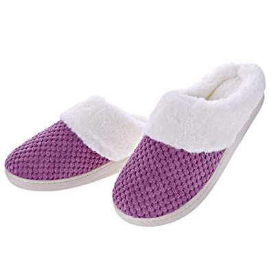 Women Comfort Memory Foam Slippers Ladies Fuzzy Plush Lining House Shoes Winter Warm Indoor/Outdoor Slip on Clogs