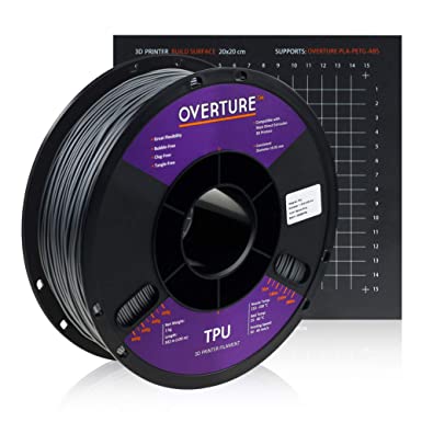 Overture TPU Filament 1.75mm Flexible TPU Roll with 200 x 200 mm 3D Printer Consumables, 1kg Spool (2.2 lbs.), Dimensional Accuracy  /- 0.05 mm, 1 Pack, Space Gray