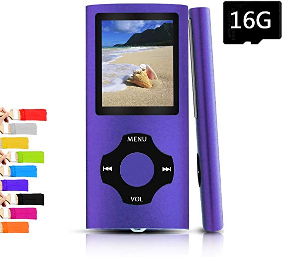 Tomameri - Portable MP3 / MP4 Player with Rhombic Button, Including a Micro SD Card and Support Up to 64GB, Compact Music, Video Player, Photo Viewer Supported,blackPurple