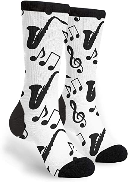 Musical Music Notes Treble Clef Saxophone Novelty Socks For Women & Men