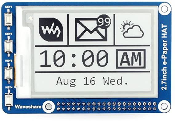 Waveshare 2.7inch E-Ink Screen Display HAT for Raspberry Pi 264x176 Resolution Electronic E-Paper with Embedded Controller Communicating via SPI Interface