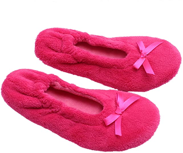 Ofoot Women/Girls Fuzzy Soft Coral Fleece Ballerina Slippers, Indoor Shoes with EpE Insole & Towelling Cloth Lining