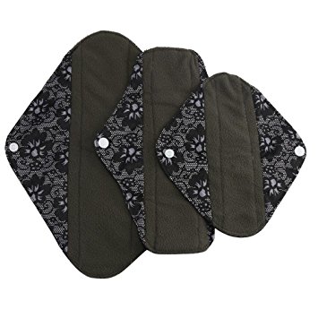Ecurson Foldable Portable Reusable Bamboo Cloth Washable Menstrual Pad Mama Sanitary Towel Pad (S, Black)