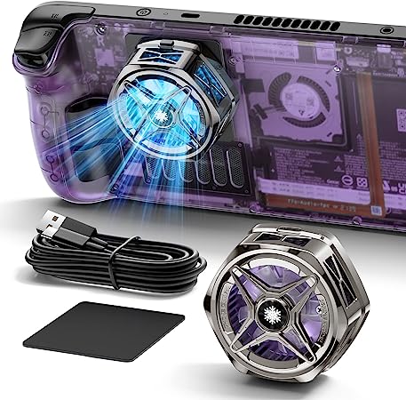 JSAUX Transparent Back Plate [PC0106, Purple] with Magnetic Cooler [GP0202], Compatible for Steam Deck, DIY Clear Edition Replacement Shell Case Set with Magnetic Cooling Fan