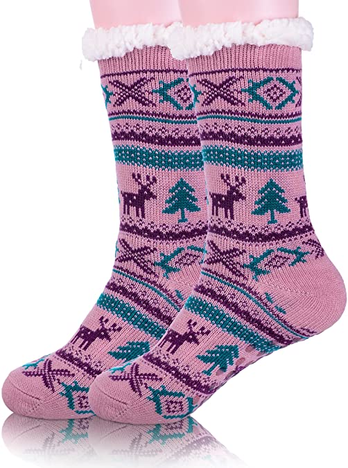 EBMORE Women Slipper Fuzzy Socks Fluffy Cabin Cozy Plush Winter Warm Soft Fleece Thick Comfy Christmas Stocking Stuffer with Grips Socks