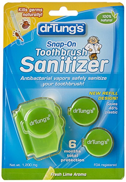 Dr. Tung's Snap on Toothbrush Sanitizer, Flavor/colors Vary 2 Refills Included