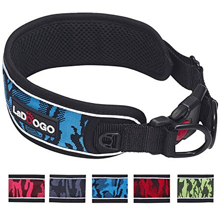 ladoogo Heavy Duty Dog Collar Padded with Comfortable Cushion Reflective and Adjustable Dog Training Collars for Large Medium Small Dogs