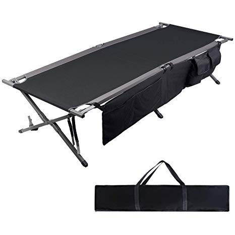 PORTAL Folding Portable Camping Cot 83" XL Pack-Away Tent Sleeping Cot Bed with Side Pockets, Carry Bag and Side Pockets Included