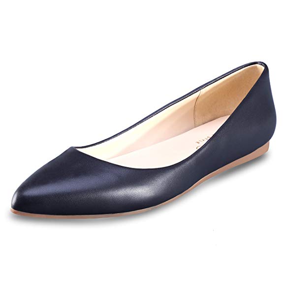 Women's Flat Shoes Classic Leather Casual Pointed Toe Slip On Shoes Ballet Flats