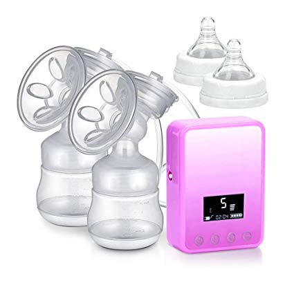 Electric Breast Pump - MYSWEETY Dual Portable Breastfeeding Rechargeable Digital LCD Display Dual Silicone Breast Pumps
