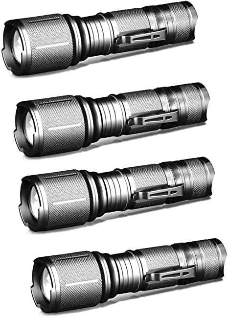 TC1200 PRO Tactical LED CREE XML T6 2000 Lumens Flashlight with Belt Clip Zoomable Waterproof Handheld Light for Camping Hiking Emergency (4-Pack)