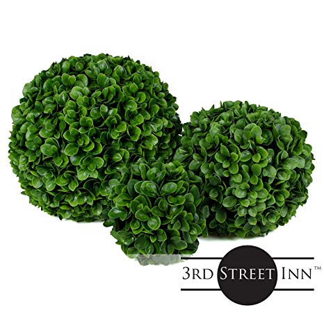 3rd Street Inn Jasper Topiary Ball Assortment - 15", 11", 7" Artificial Topiary Plants - Wedding Decor - Indoor/Outdoor Artificial Plant Balls - Topiary Tree Substitute