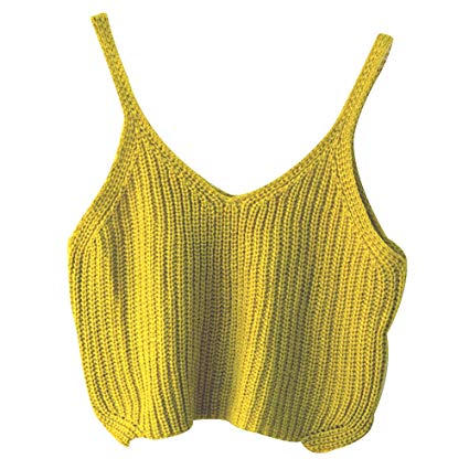 Aphratti Women's Sleeveless V-Neck Crochet Crop Top Shirt