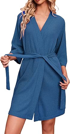 Ekouaer Robes for Women Waffle Knit Bathrobe Soft Lightweight Knee Length Loungewear S-XXL