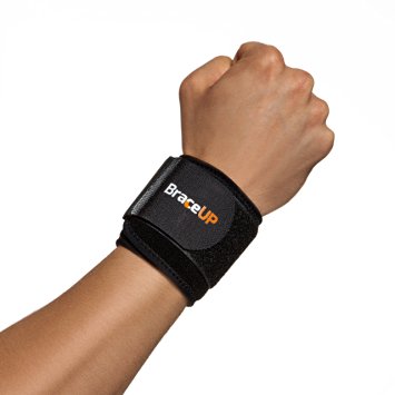 BraceUP Wrist Compression Strap and Support, One Size Adjustable (Black)