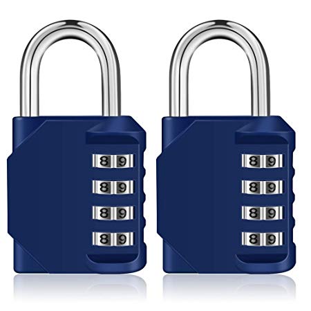 Combination Lock,4 Digit Padlock for Gym, Employee, School Locker, Fence, Case, Hasp Cabinet & Storage - Set Your Own Keyless Resettable Combo, Waterproof & Weatherproof (Blue, 2 Pack)
