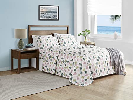 Elegant Comfort Ultra-Soft Double Brushed 4-Piece Microfiber Sheet Set. Beautiful Tropical Patterns, and Vibrant Solid Colors, Luxury, All-Season Bed Sheet Set - Palm Leaves, King