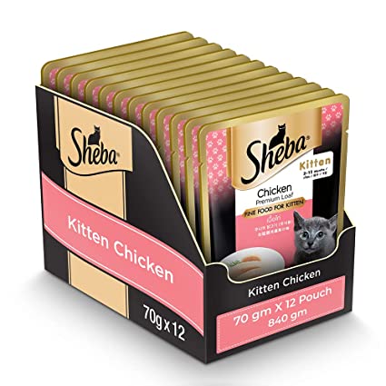 Sheba Fine Kitten (2-12 Months) Wet Cat Food, Chicken Loaf- Pack of 12 (70g x 12)